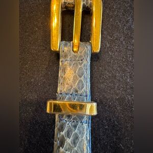 Elegant Grey/Blue with Gold Buckle Women's Belt Sz M